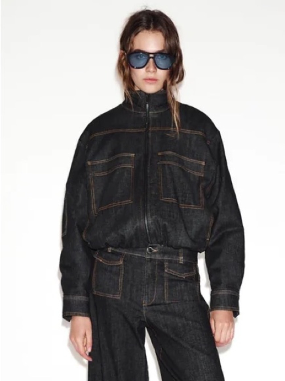 Zara High Neck Puffer Bomber Jacket Black